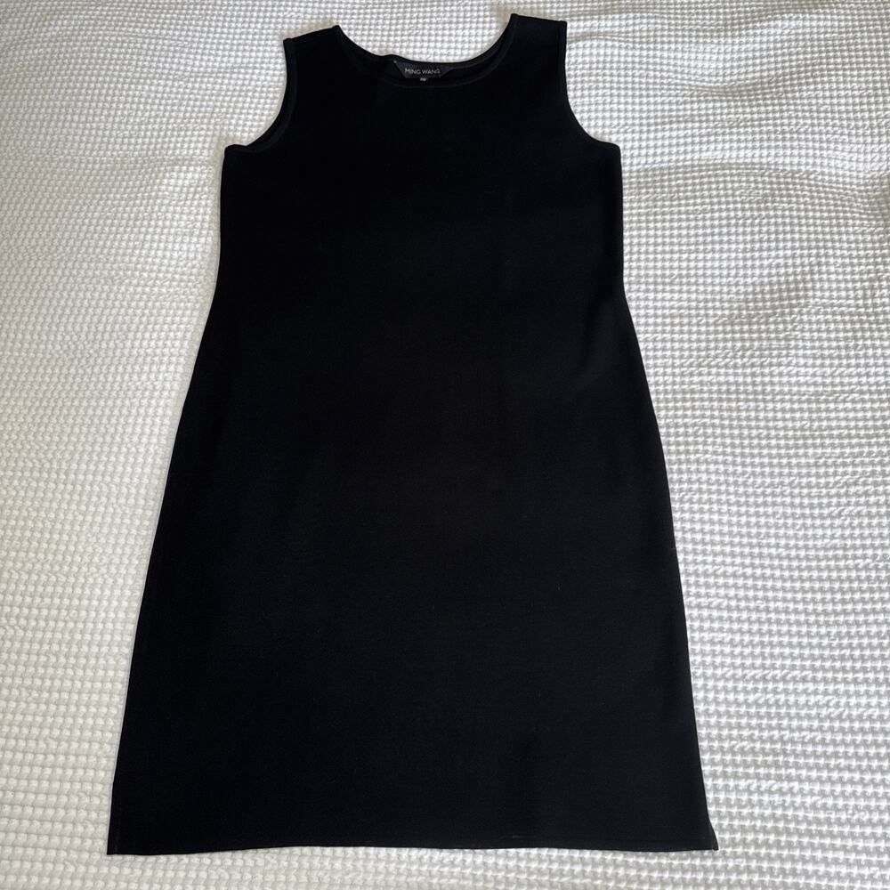 Ming Wang Sheath Dress Womens Medium Petite Black Sleeveless Classic Knit EUC